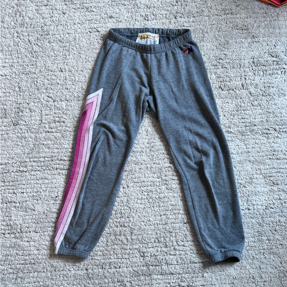 Aviator Nation 4 STRIPE CHEVRON SWEATPANTS - Grey // Pink Ombré Size M